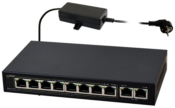 PoE-kytkin 10 porttia, 8x1 Gb/s, 8 IP-kameralle