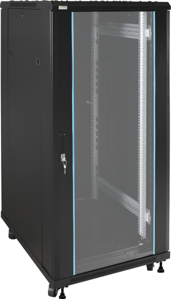 27U Laitekaappi 19" 600x800x1388 koottava lasiovella