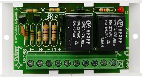 Relemoduli liipaisulla, 12/24VDC, 2xNO/NC