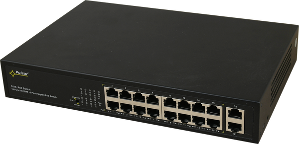 PoE-kytkin 16 kameralle, 16x10/100Mb, 2x1G uplink