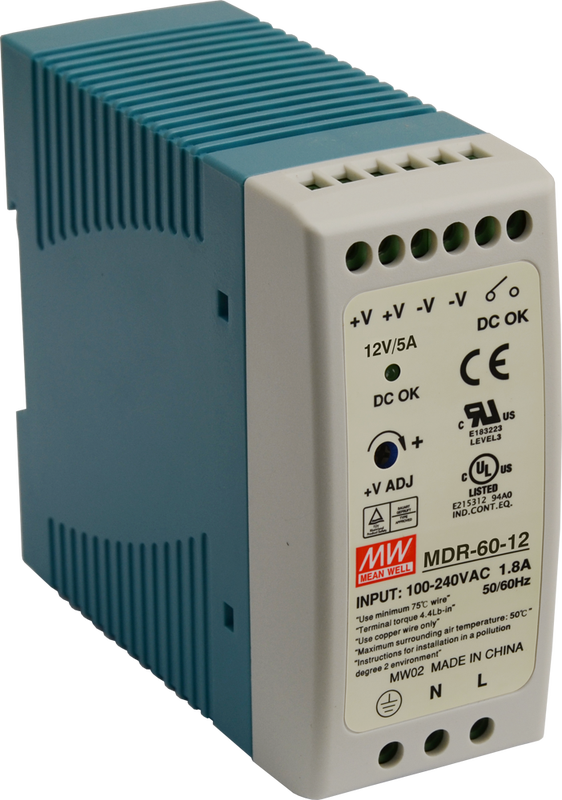 Virtal&auml;hde DIN-kiskoon 12V/60W/5A MeanWell